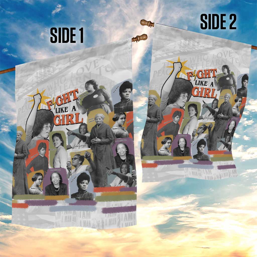 Black History Fight Like A Girl Garden Flag African Feminist Icons and Bold Retro Art Style - Wonder Print Shop