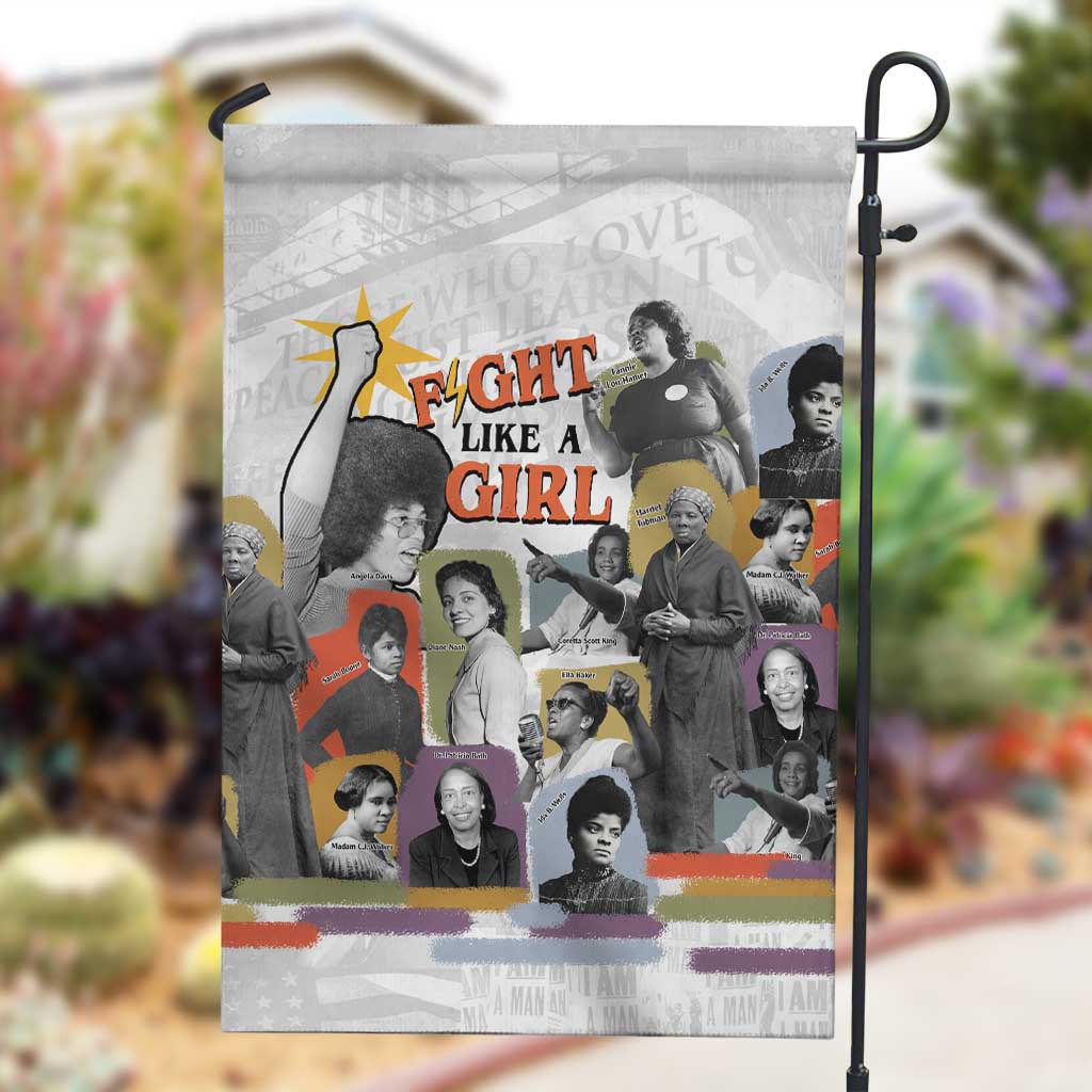 Black History Fight Like A Girl Garden Flag African Feminist Icons and Bold Retro Art Style - Wonder Print Shop