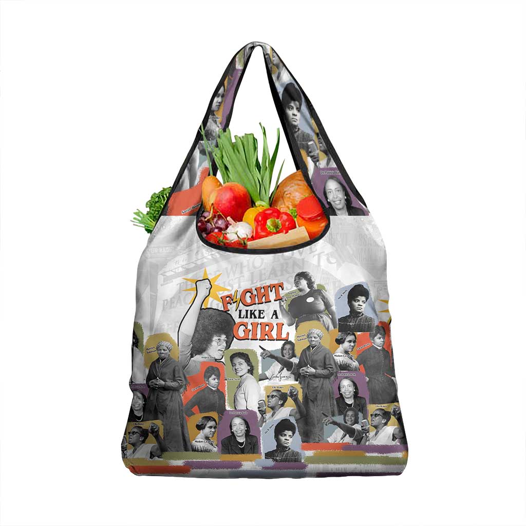 Black History Fight Like A Girl Grocery Bag African Feminist Icons and Bold Retro Art Style - Wonder Print Shop