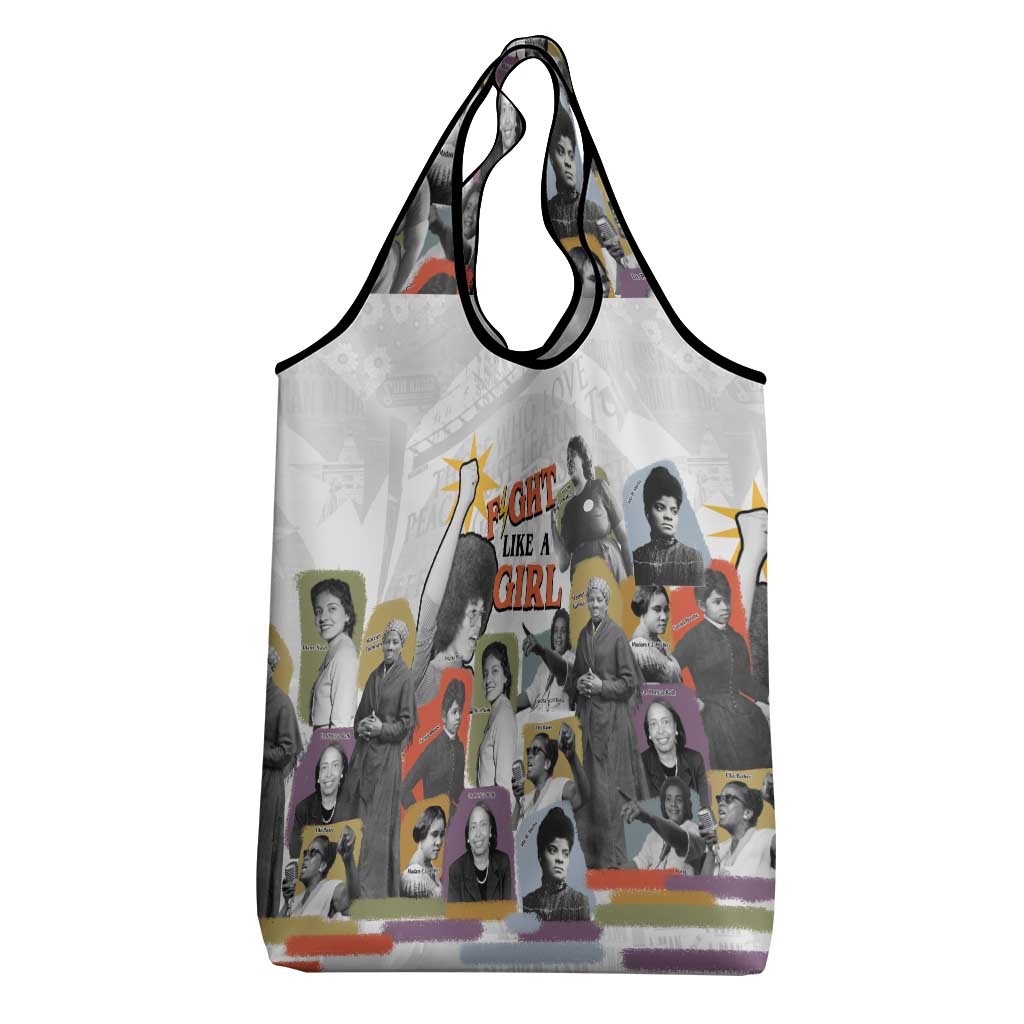 Black History Fight Like A Girl Grocery Bag African Feminist Icons and Bold Retro Art Style - Wonder Print Shop