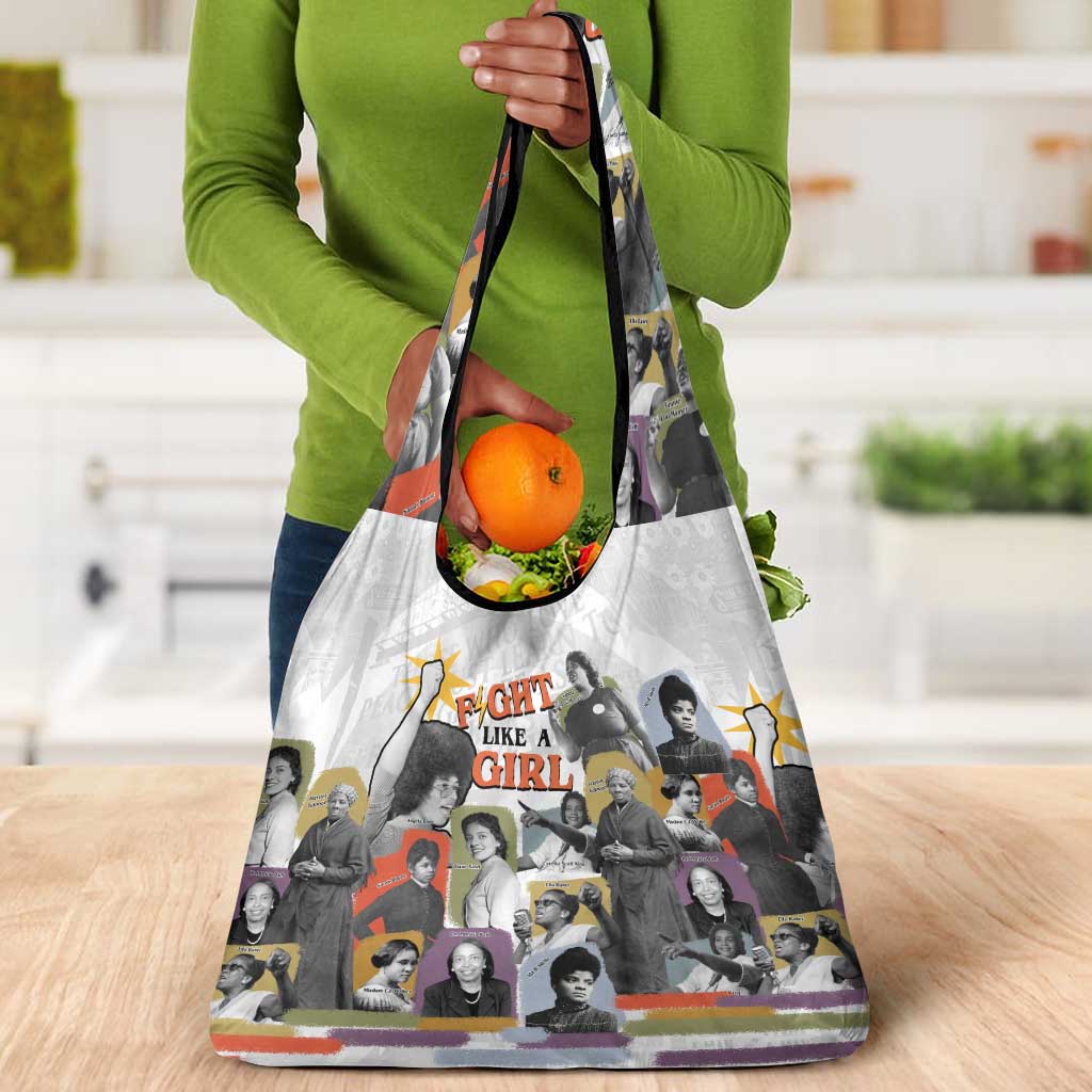 Black History Fight Like A Girl Grocery Bag African Feminist Icons and Bold Retro Art Style - Wonder Print Shop