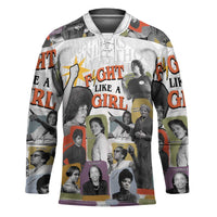 Black History Fight Like A Girl Hockey Jersey African Feminist Icons and Bold Retro Art Style - Wonder Print Shop