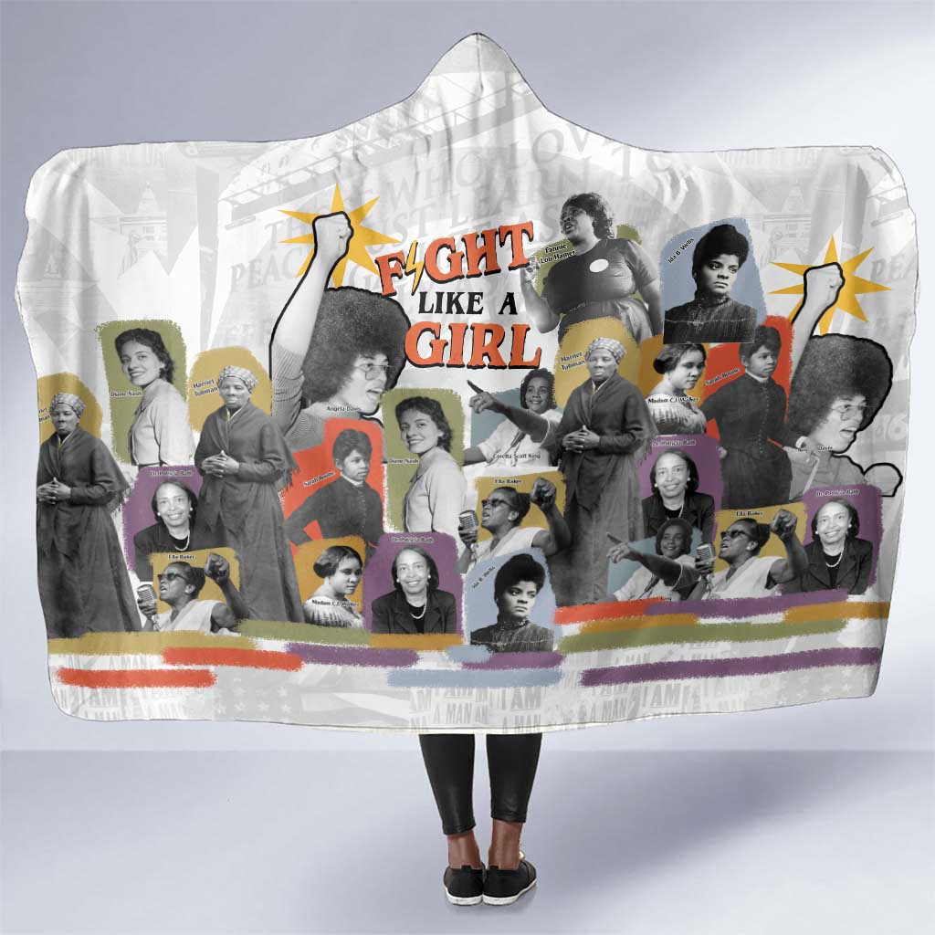 Black History Fight Like A Girl Hooded Blanket African Feminist Icons and Bold Retro Art Style - Wonder Print Shop