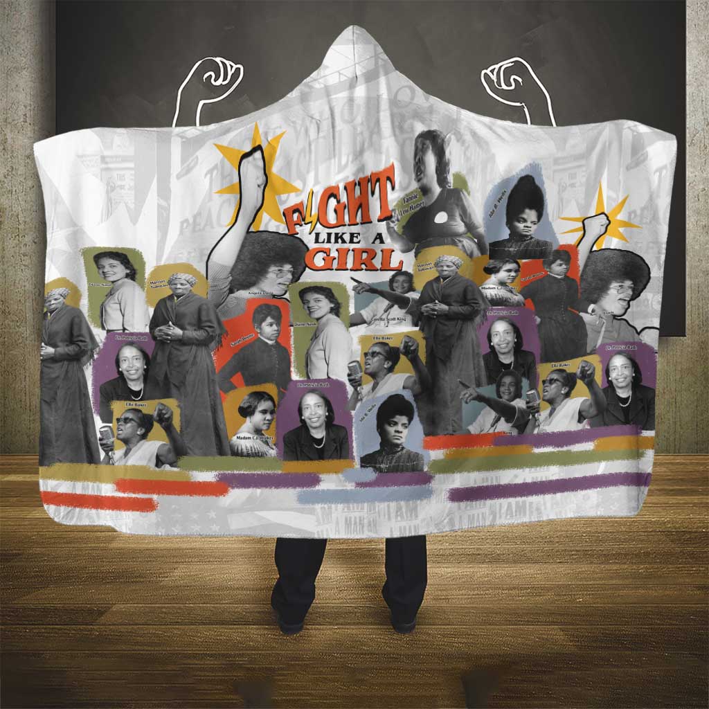 Black History Fight Like A Girl Hooded Blanket African Feminist Icons and Bold Retro Art Style - Wonder Print Shop