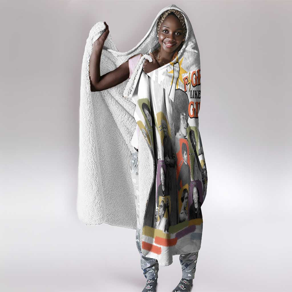 Black History Fight Like A Girl Hooded Blanket African Feminist Icons and Bold Retro Art Style - Wonder Print Shop