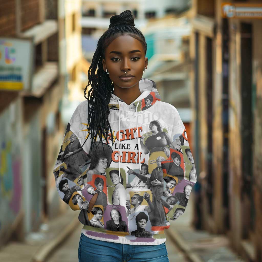 Black History Fight Like A Girl Hoodie African Feminist Icons and Bold Retro Art Style - Wonder Print Shop