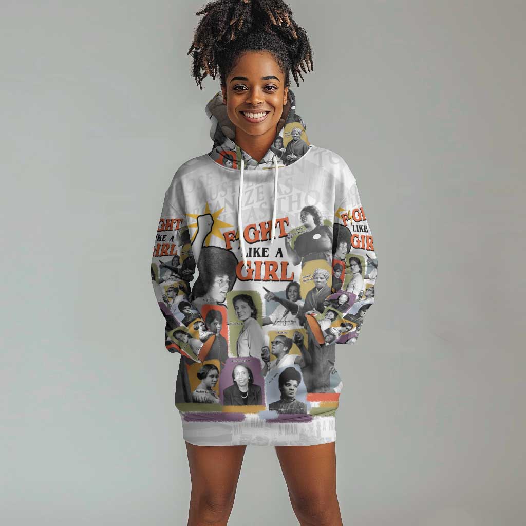 Black History Fight Like A Girl Hoodie Dress African Feminist Icons and Bold Retro Art Style - Wonder Print Shop
