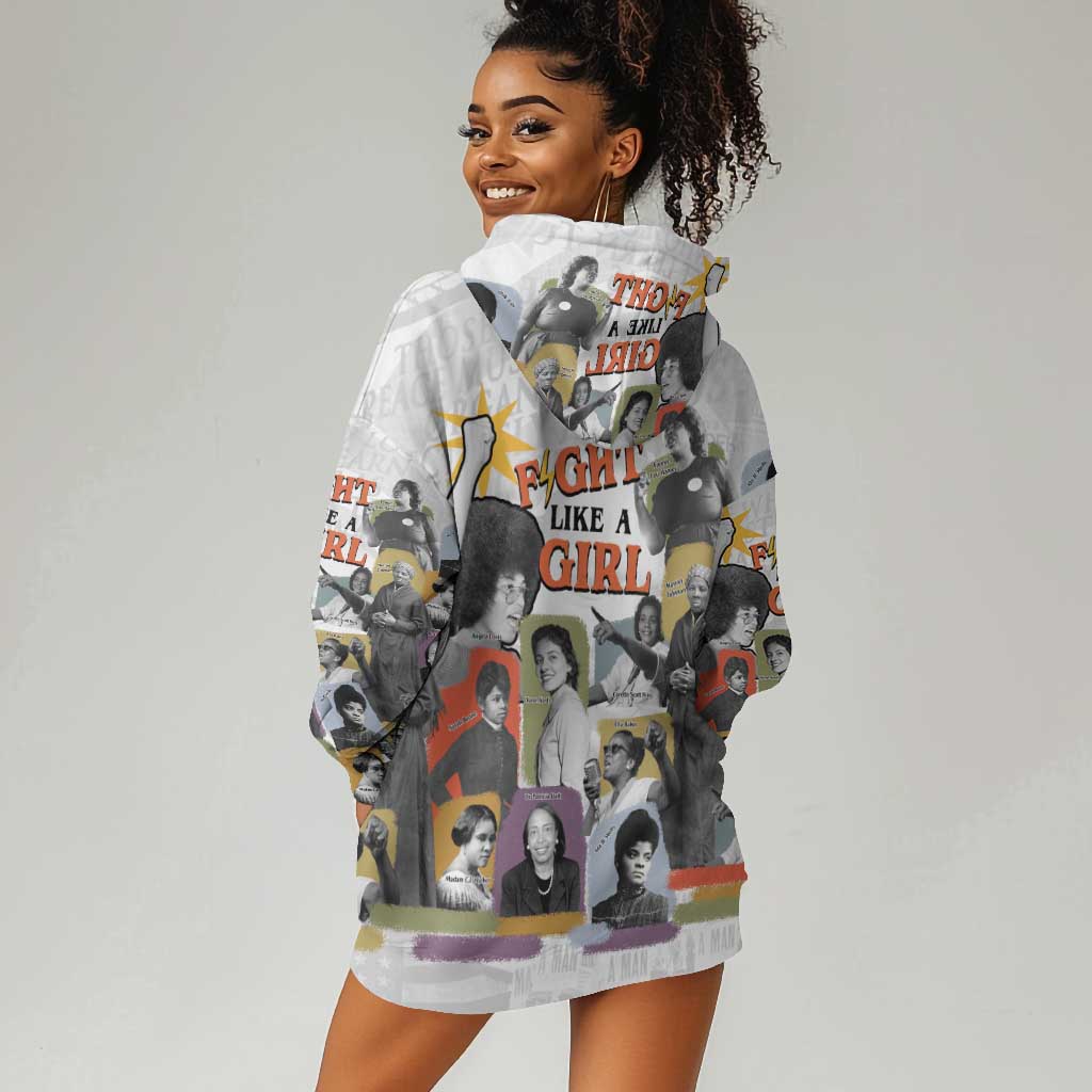 Black History Fight Like A Girl Hoodie Dress African Feminist Icons and Bold Retro Art Style - Wonder Print Shop