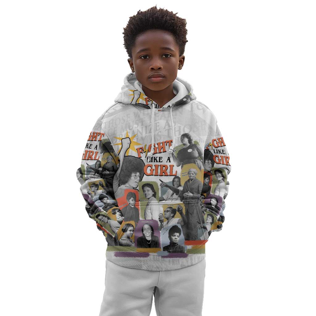 Black History Fight Like A Girl Kid Hoodie African Feminist Icons and Bold Retro Art Style - Wonder Print Shop