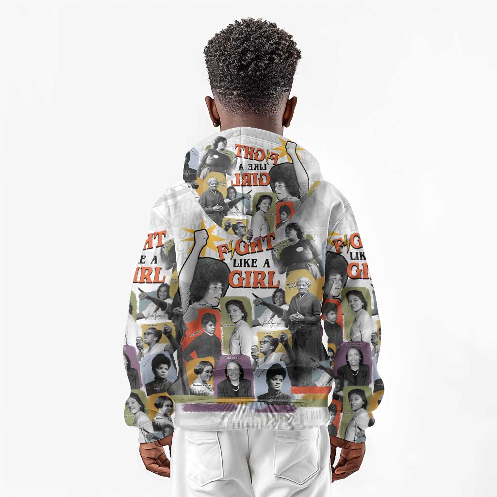 Black History Fight Like A Girl Kid Hoodie African Feminist Icons and Bold Retro Art Style - Wonder Print Shop