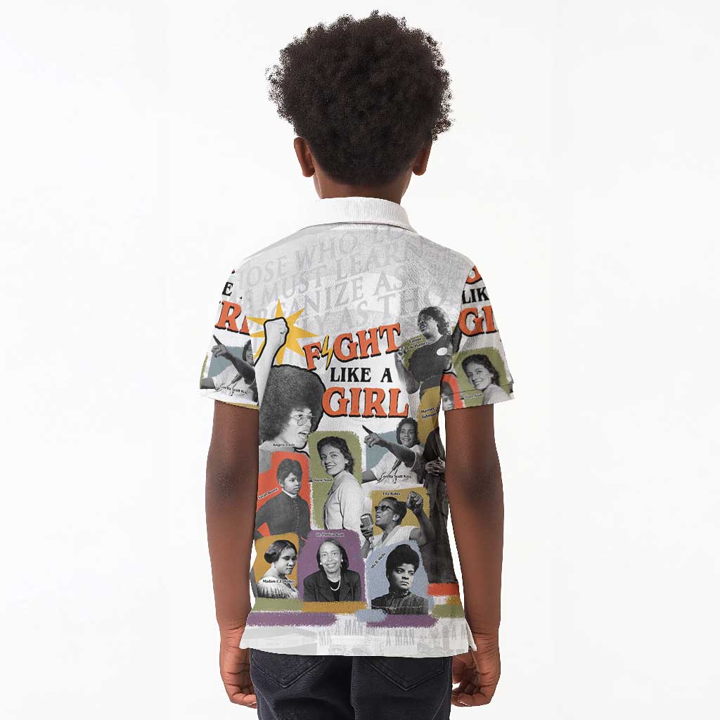 Black History Fight Like A Girl Kid Polo Shirt African Feminist Icons and Bold Retro Art Style - Wonder Print Shop