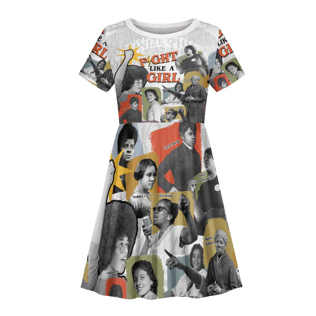 Black History Fight Like A Girl Kid Short Sleeve Dress African Feminist Icons and Bold Retro Art Style - Wonder Print Shop