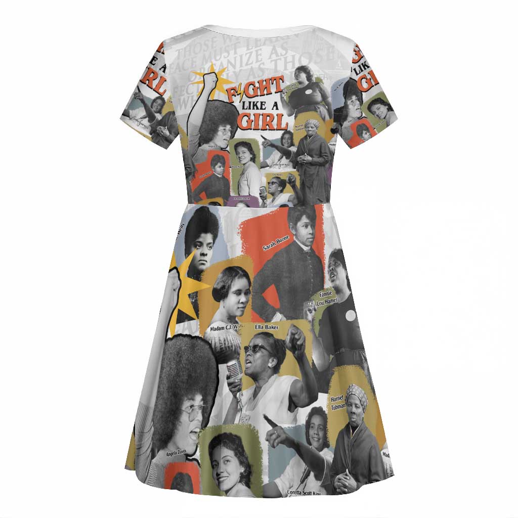 Black History Fight Like A Girl Kid Short Sleeve Dress African Feminist Icons and Bold Retro Art Style - Wonder Print Shop
