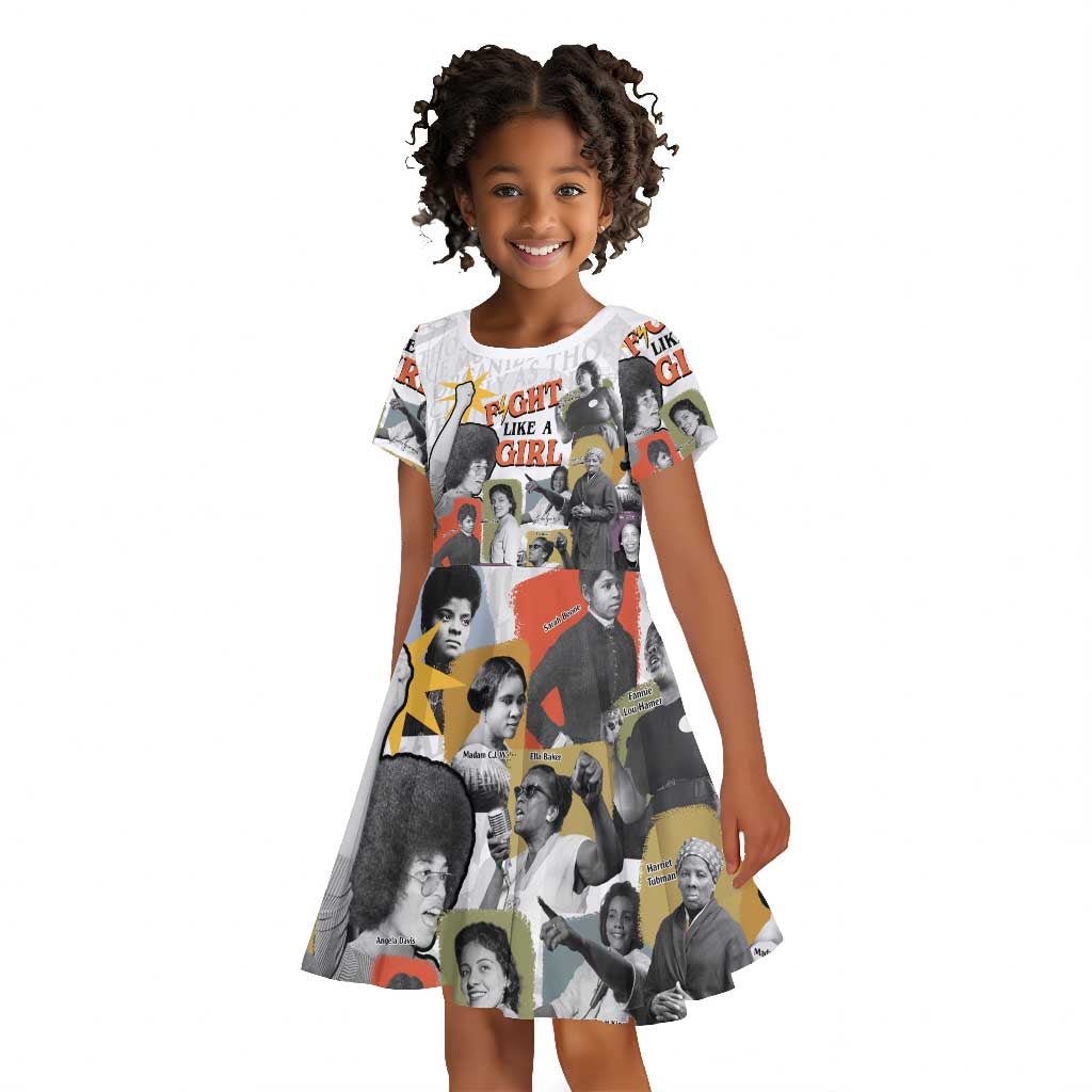 Black History Fight Like A Girl Kid Short Sleeve Dress African Feminist Icons and Bold Retro Art Style - Wonder Print Shop