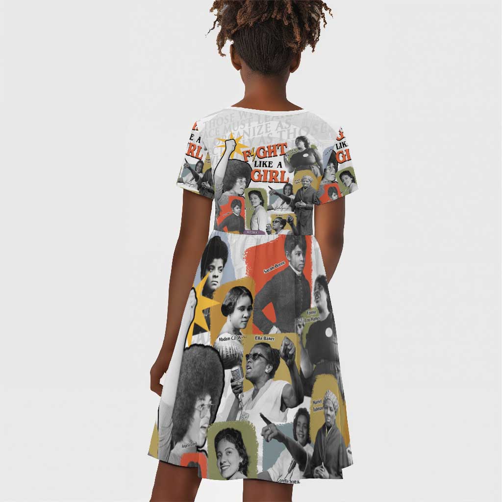 Black History Fight Like A Girl Kid Short Sleeve Dress African Feminist Icons and Bold Retro Art Style - Wonder Print Shop