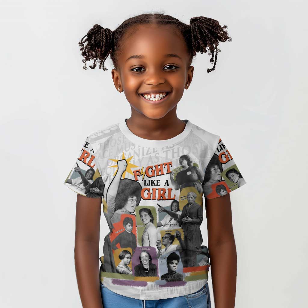 Black History Fight Like A Girl Kid T shirt African Feminist Icons and Bold Retro Art Style - Wonder Print Shop