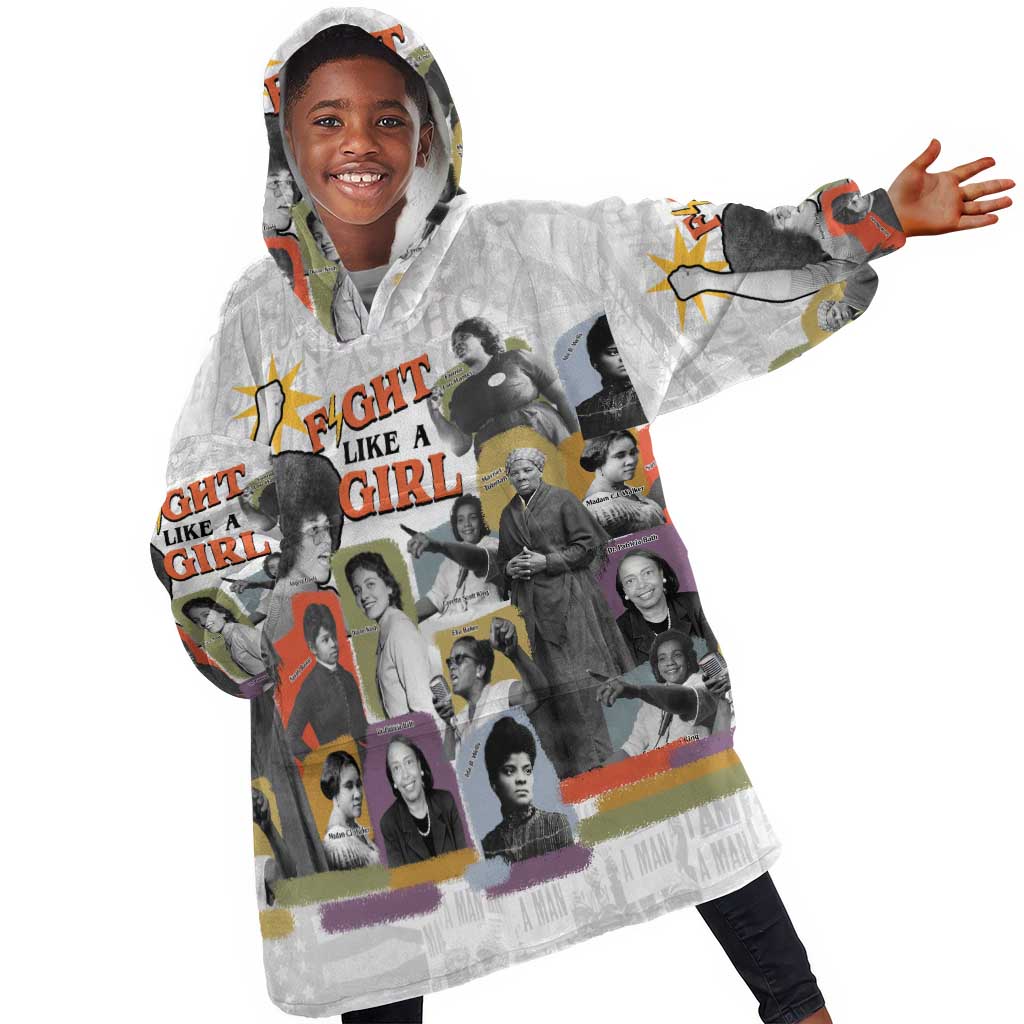 Black History Fight Like A Girl Kid Wearable Blanket Hoodie African Feminist Icons and Bold Retro Art Style - Wonder Print Shop