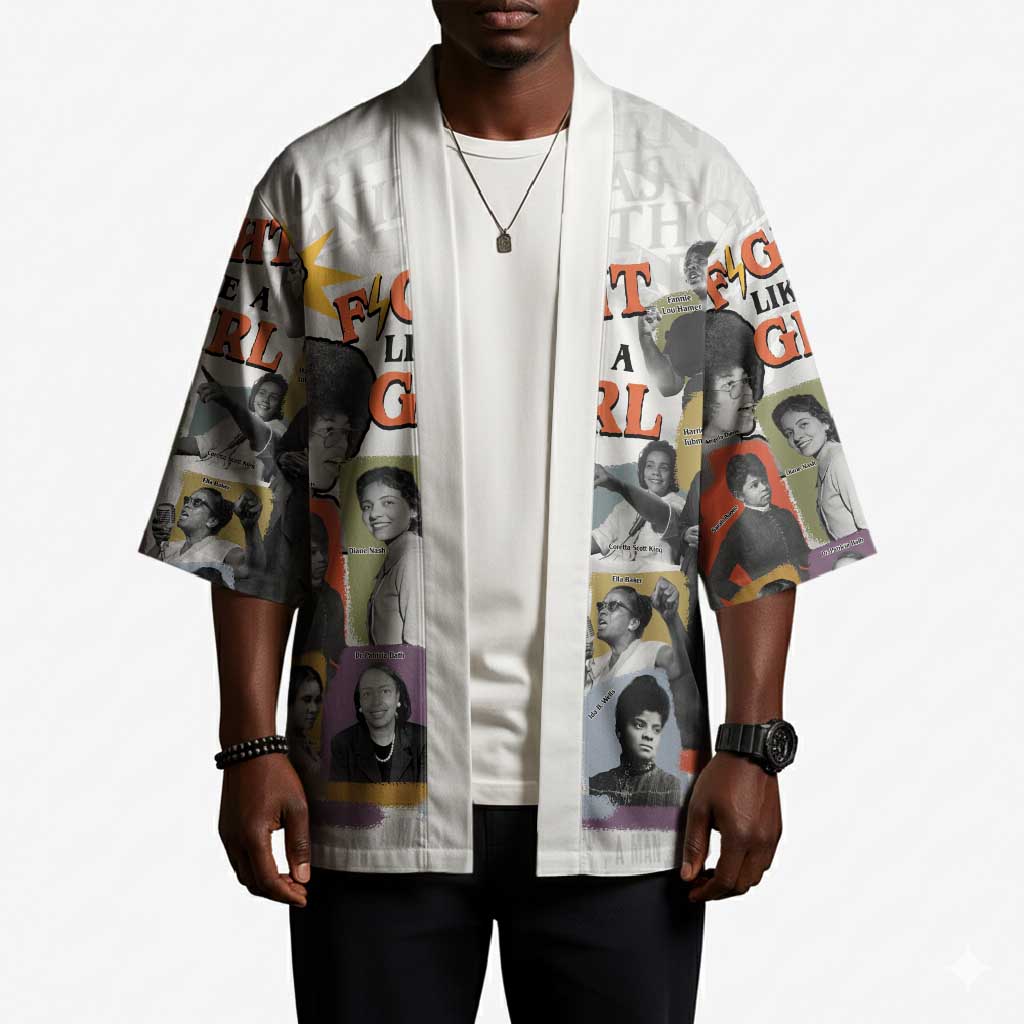 Black History Fight Like A Girl Kimono African Feminist Icons and Bold Retro Art Style - Wonder Print Shop