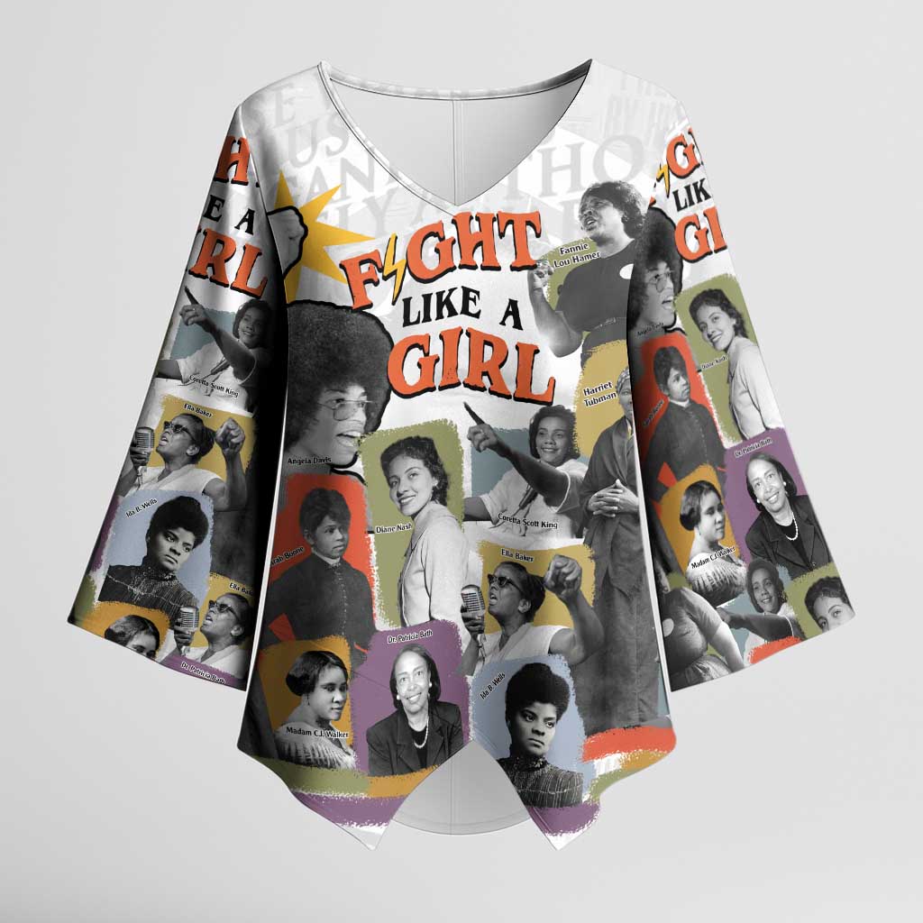 Black History Fight Like A Girl Kimono Sleeve Blouse African Feminist Icons and Bold Retro Art Style - Wonder Print Shop