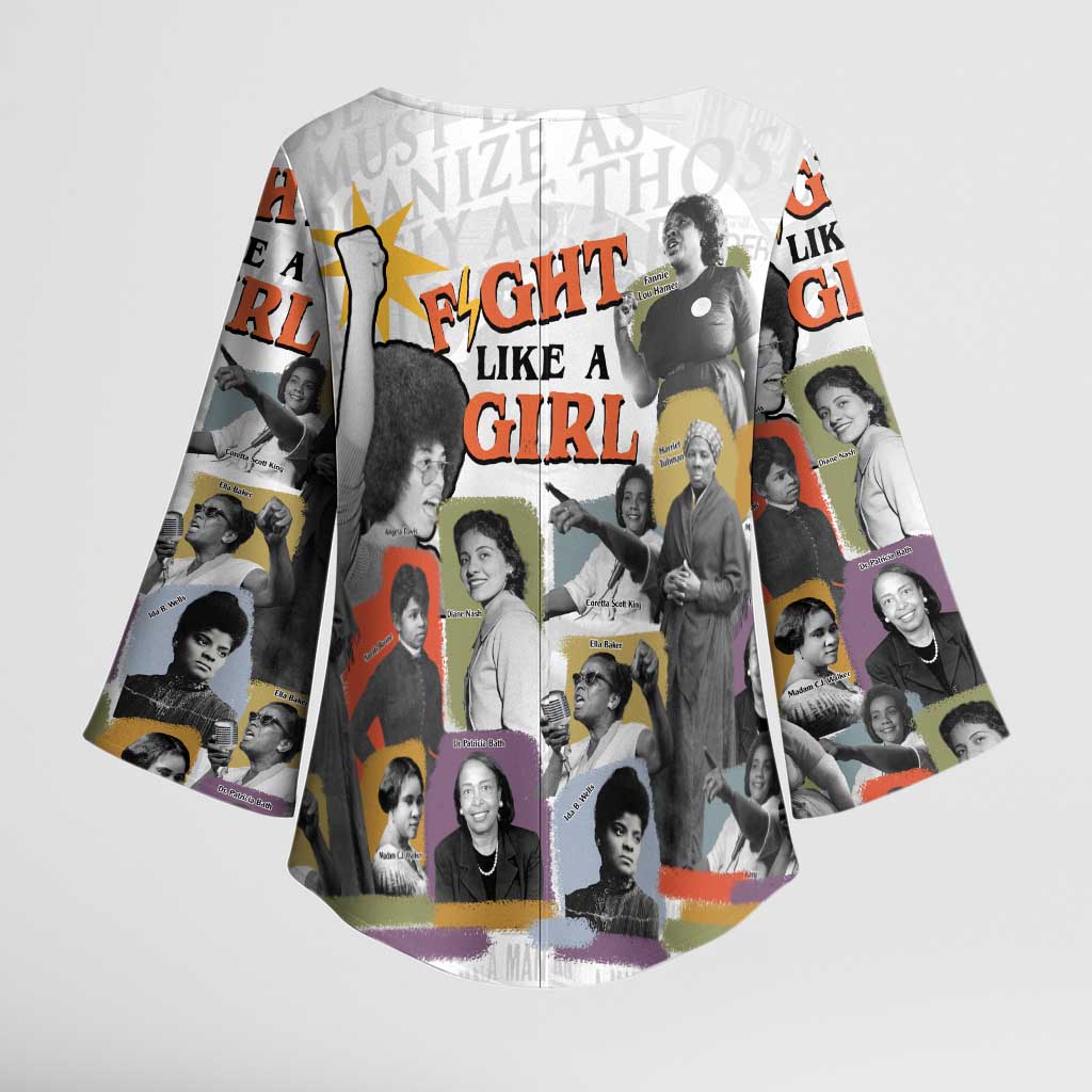 Black History Fight Like A Girl Kimono Sleeve Blouse African Feminist Icons and Bold Retro Art Style - Wonder Print Shop