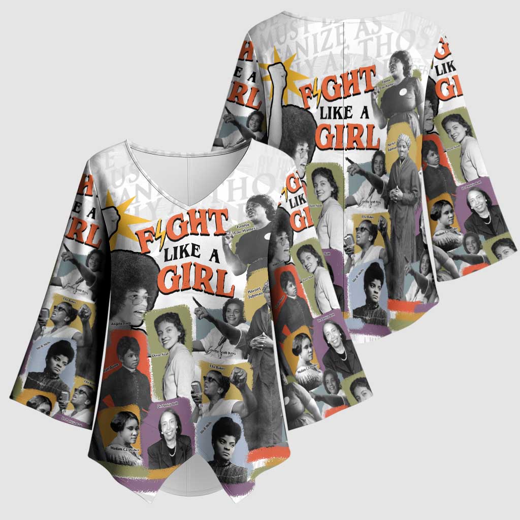 Black History Fight Like A Girl Kimono Sleeve Blouse African Feminist Icons and Bold Retro Art Style - Wonder Print Shop