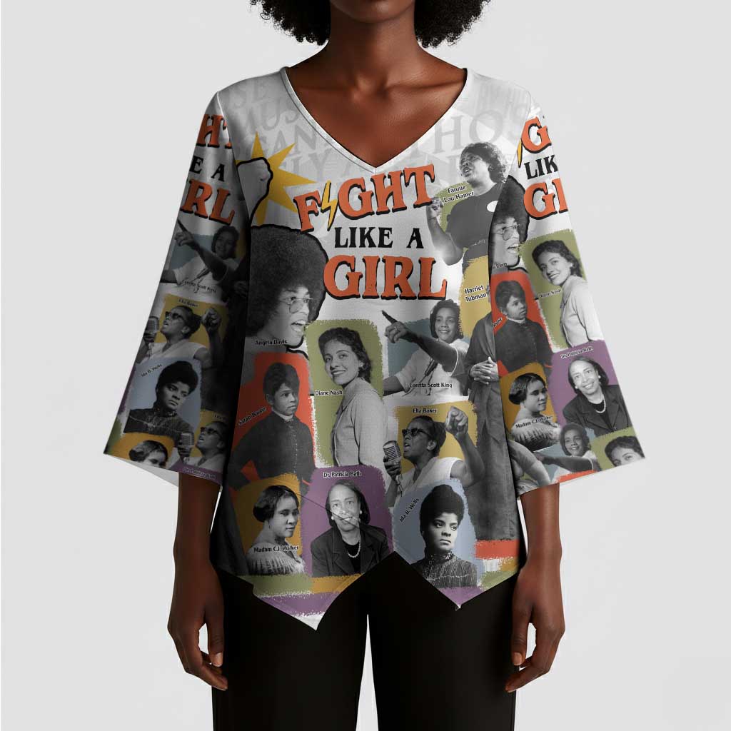 Black History Fight Like A Girl Kimono Sleeve Blouse African Feminist Icons and Bold Retro Art Style - Wonder Print Shop