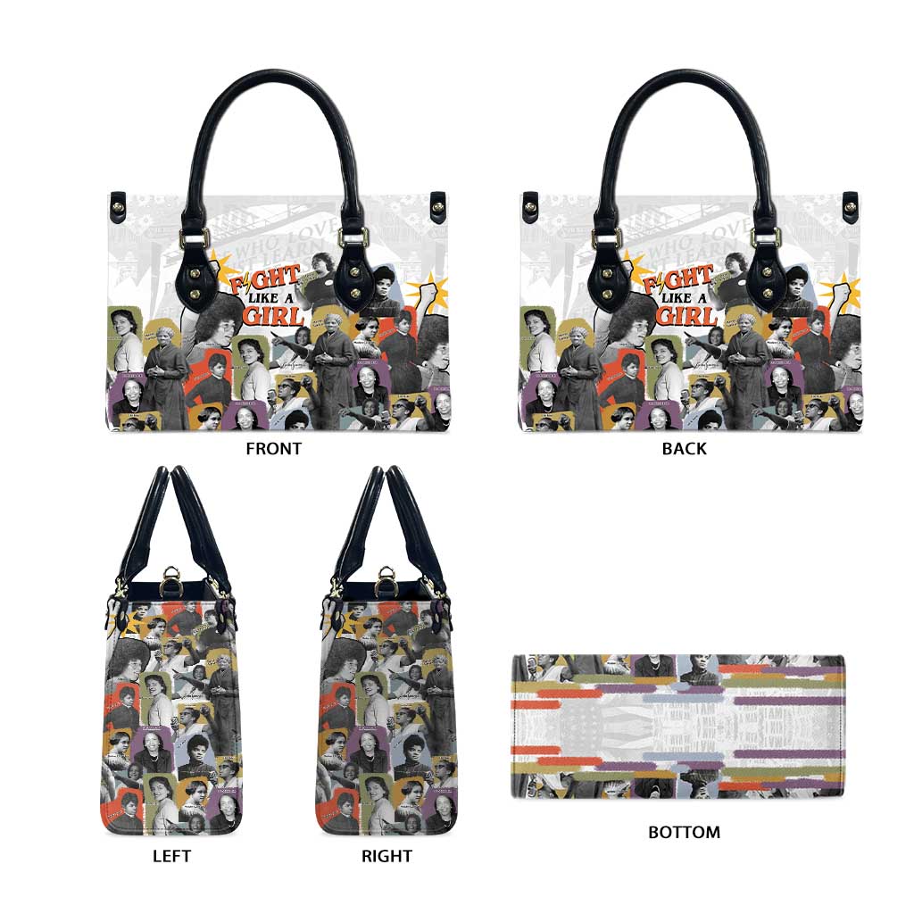 Black History Fight Like A Girl Leather Bag African Feminist Icons and Bold Retro Art Style - Wonder Print Shop