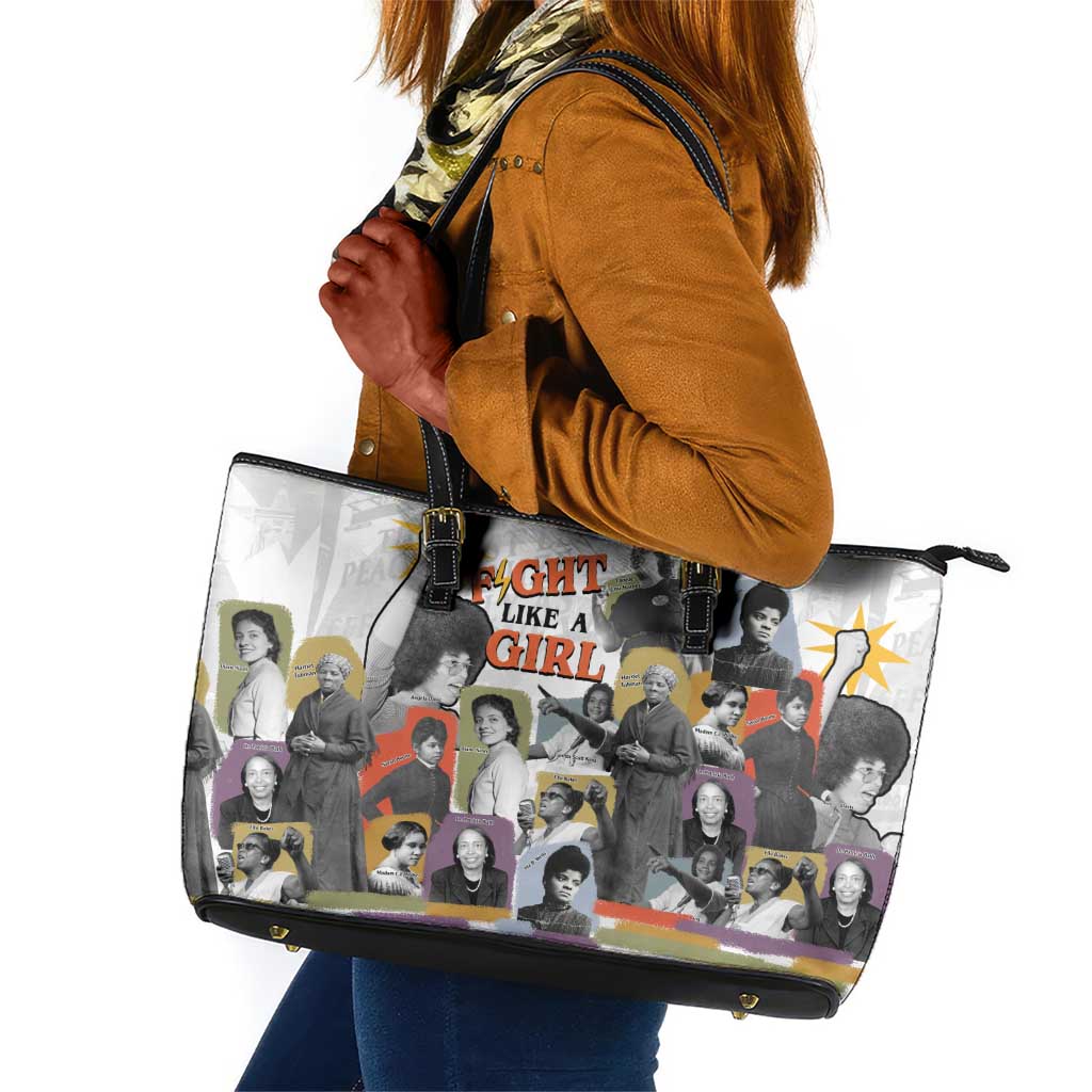 Black History Fight Like A Girl Leather Tote Bag African Feminist Icons and Bold Retro Art Style - Wonder Print Shop
