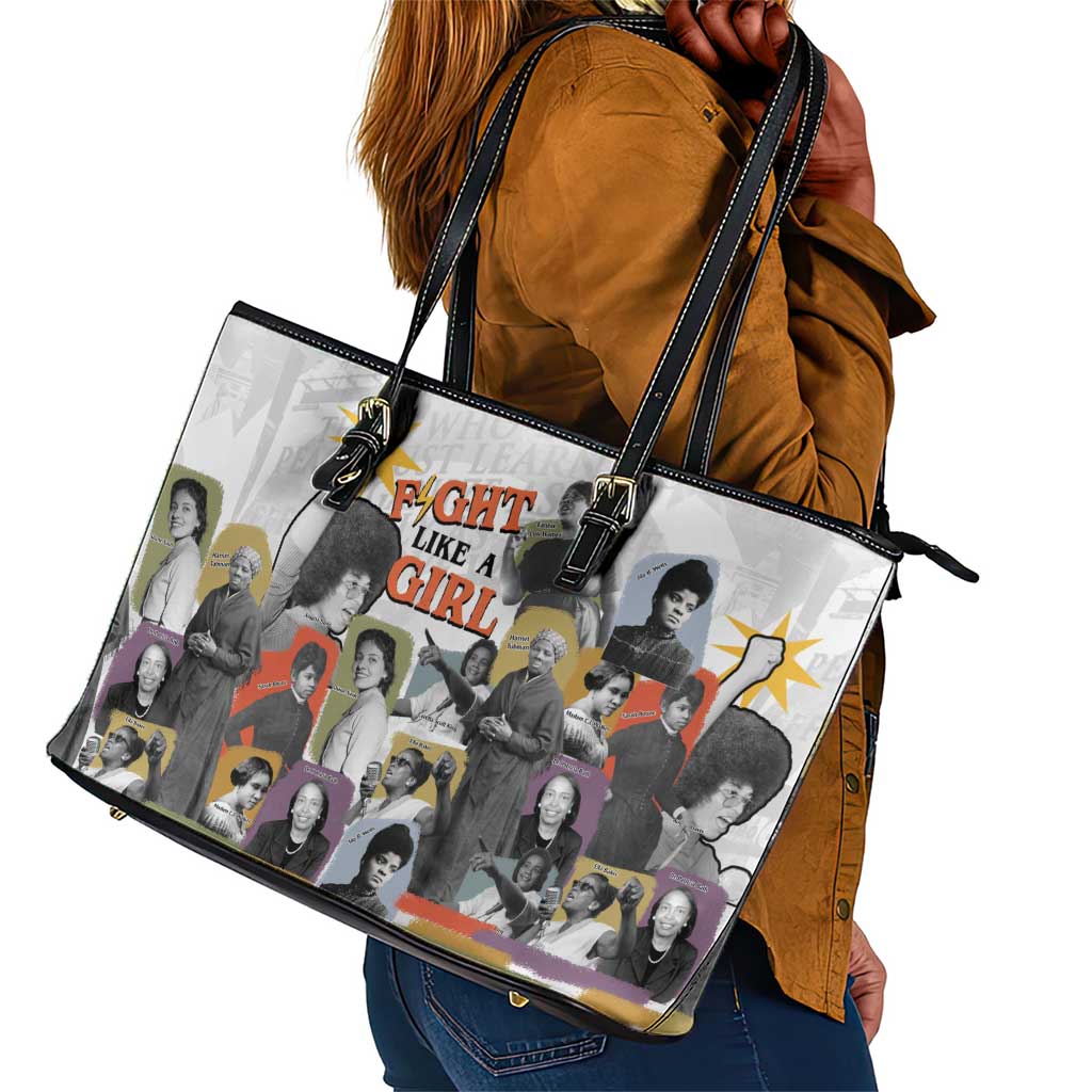 Black History Fight Like A Girl Leather Tote Bag African Feminist Icons and Bold Retro Art Style - Wonder Print Shop