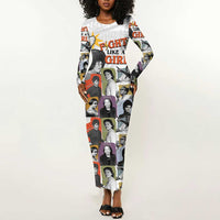 Black History Fight Like A Girl Long Sleeve Bodycon Dress African Feminist Icons and Bold Retro Art Style - Wonder Print Shop