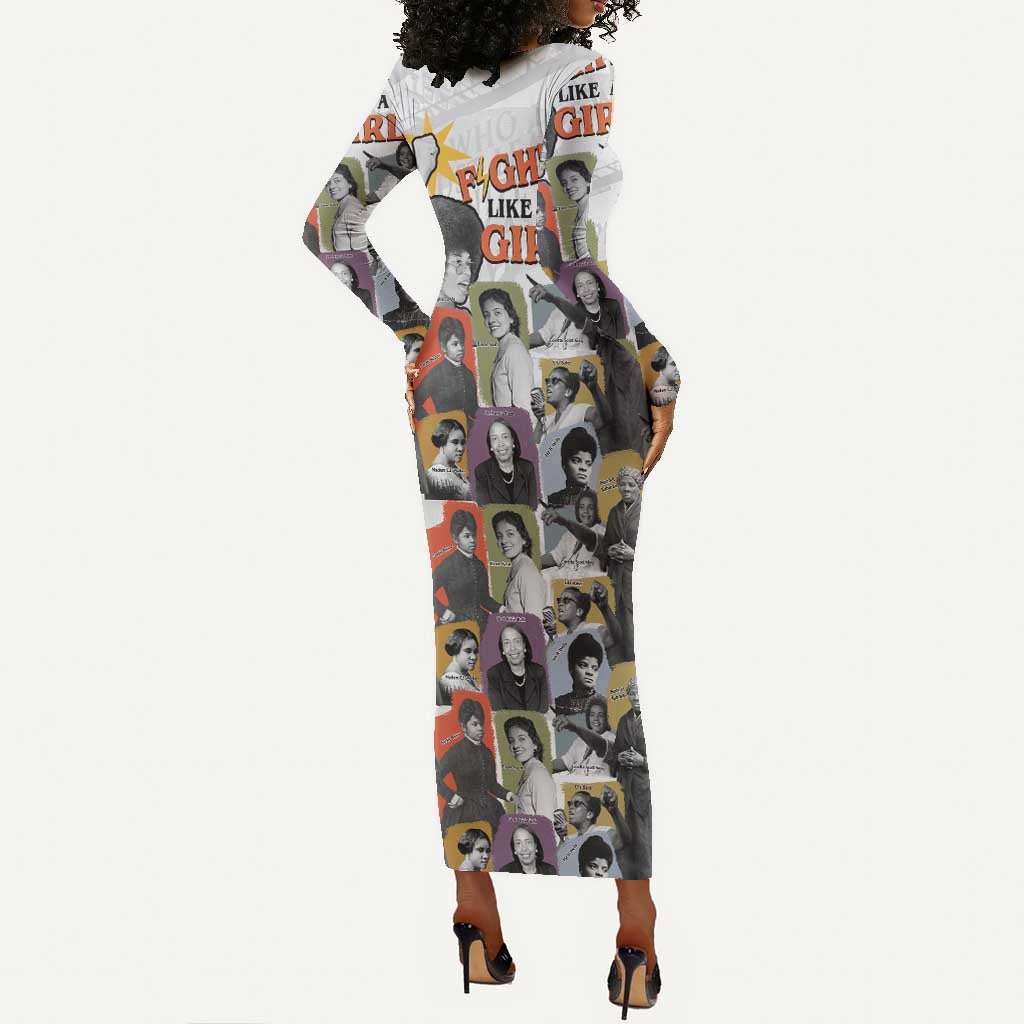 Black History Fight Like A Girl Long Sleeve Bodycon Dress African Feminist Icons and Bold Retro Art Style - Wonder Print Shop