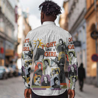 Black History Fight Like A Girl Long Sleeve Button Shirt African Feminist Icons and Bold Retro Art Style - Wonder Print Shop