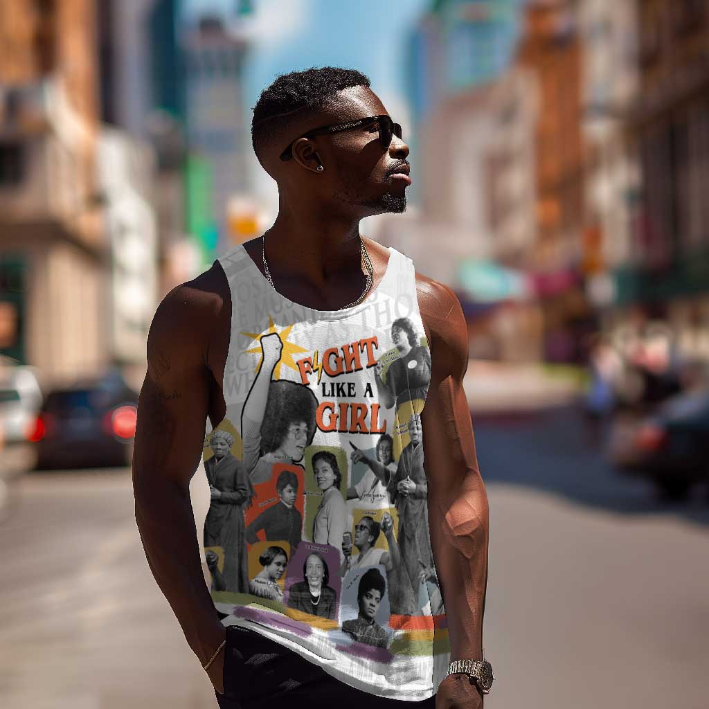 Black History Fight Like A Girl Men Tank Top African Feminist Icons and Bold Retro Art Style - Wonder Print Shop