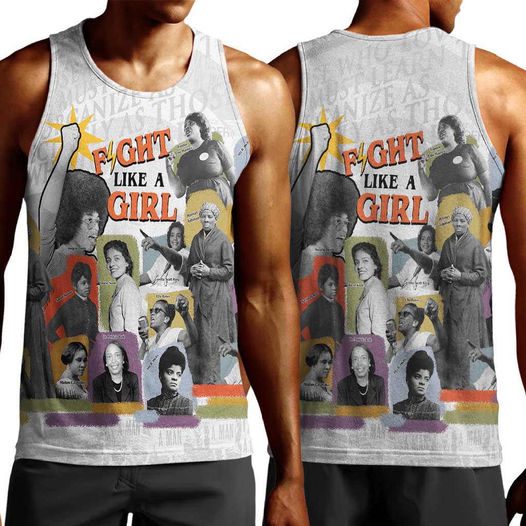 Black History Fight Like A Girl Men Tank Top African Feminist Icons and Bold Retro Art Style - Wonder Print Shop