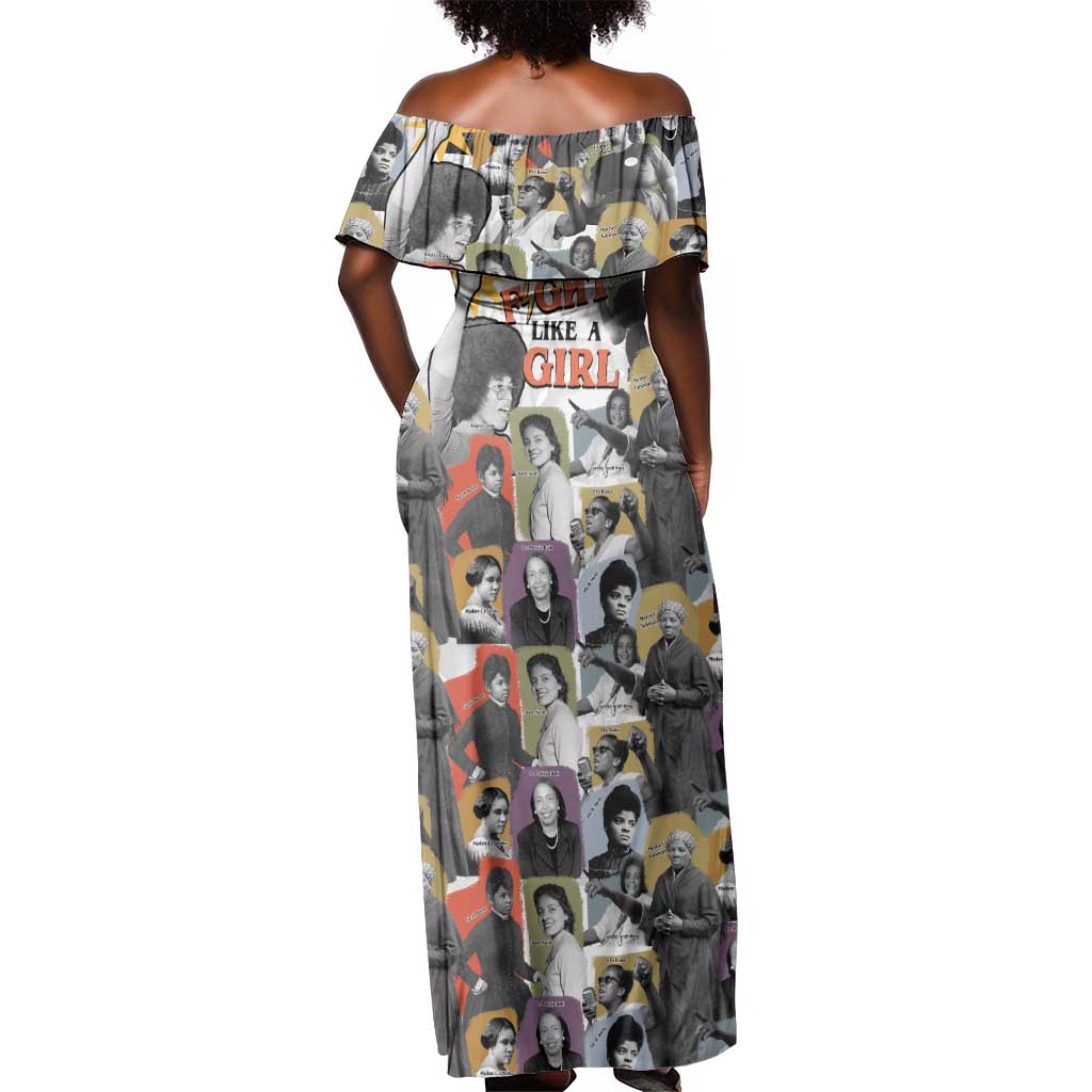 Black History Fight Like A Girl Off Shoulder Maxi Dress African Feminist Icons and Bold Retro Art Style - Wonder Print Shop