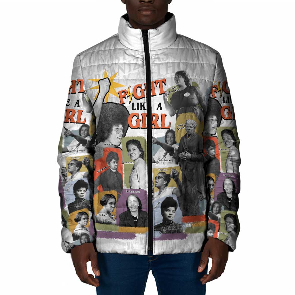 Black History Fight Like A Girl Padded Jacket African Feminist Icons and Bold Retro Art Style - Wonder Print Shop