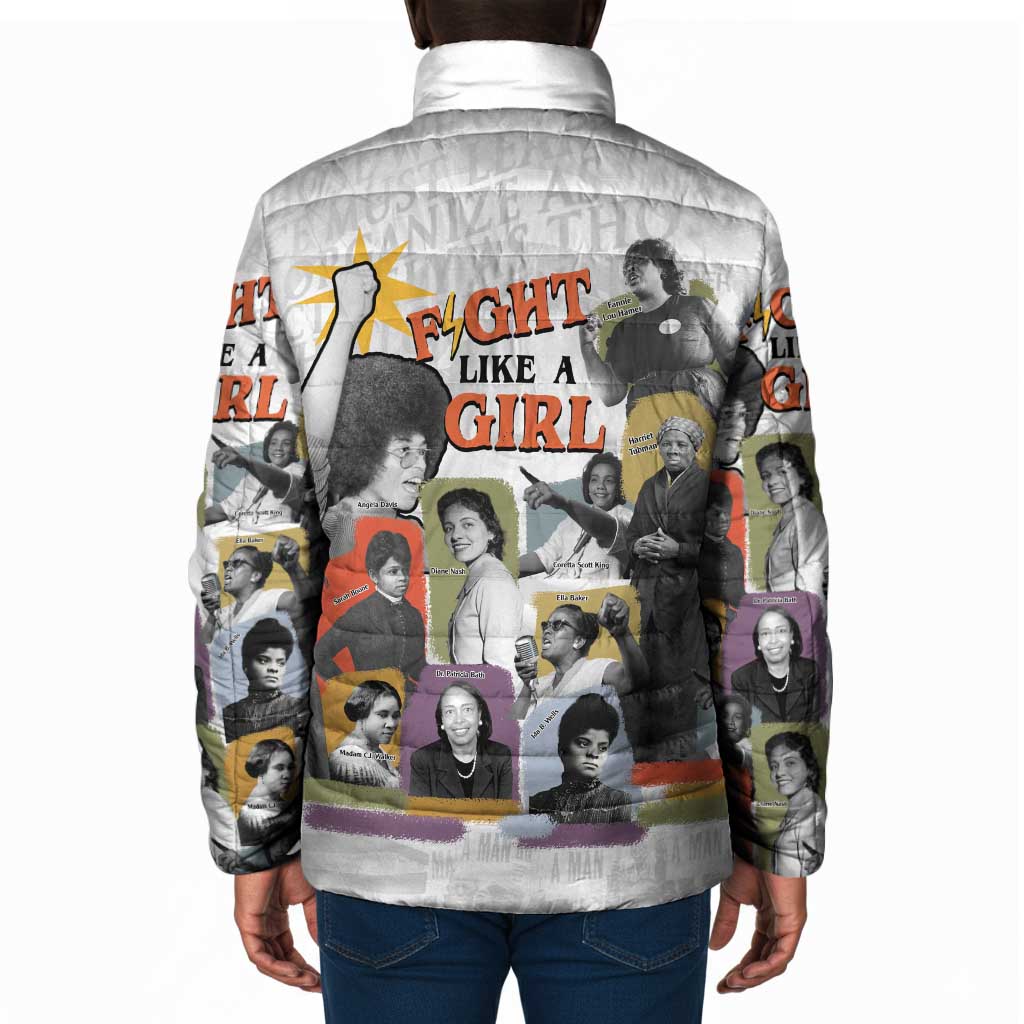Black History Fight Like A Girl Padded Jacket African Feminist Icons and Bold Retro Art Style - Wonder Print Shop
