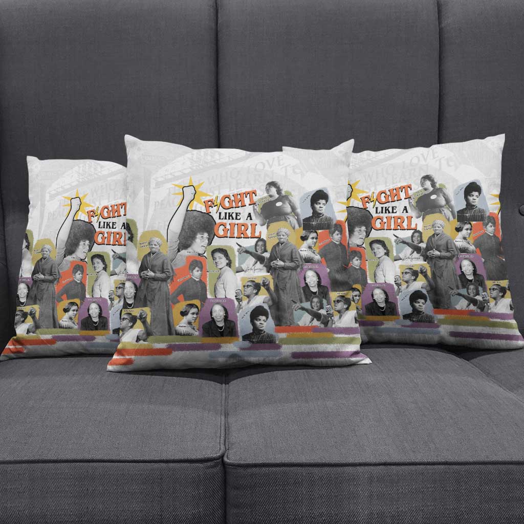 Black History Fight Like A Girl Pillow Cover African Feminist Icons and Bold Retro Art Style - Wonder Print Shop