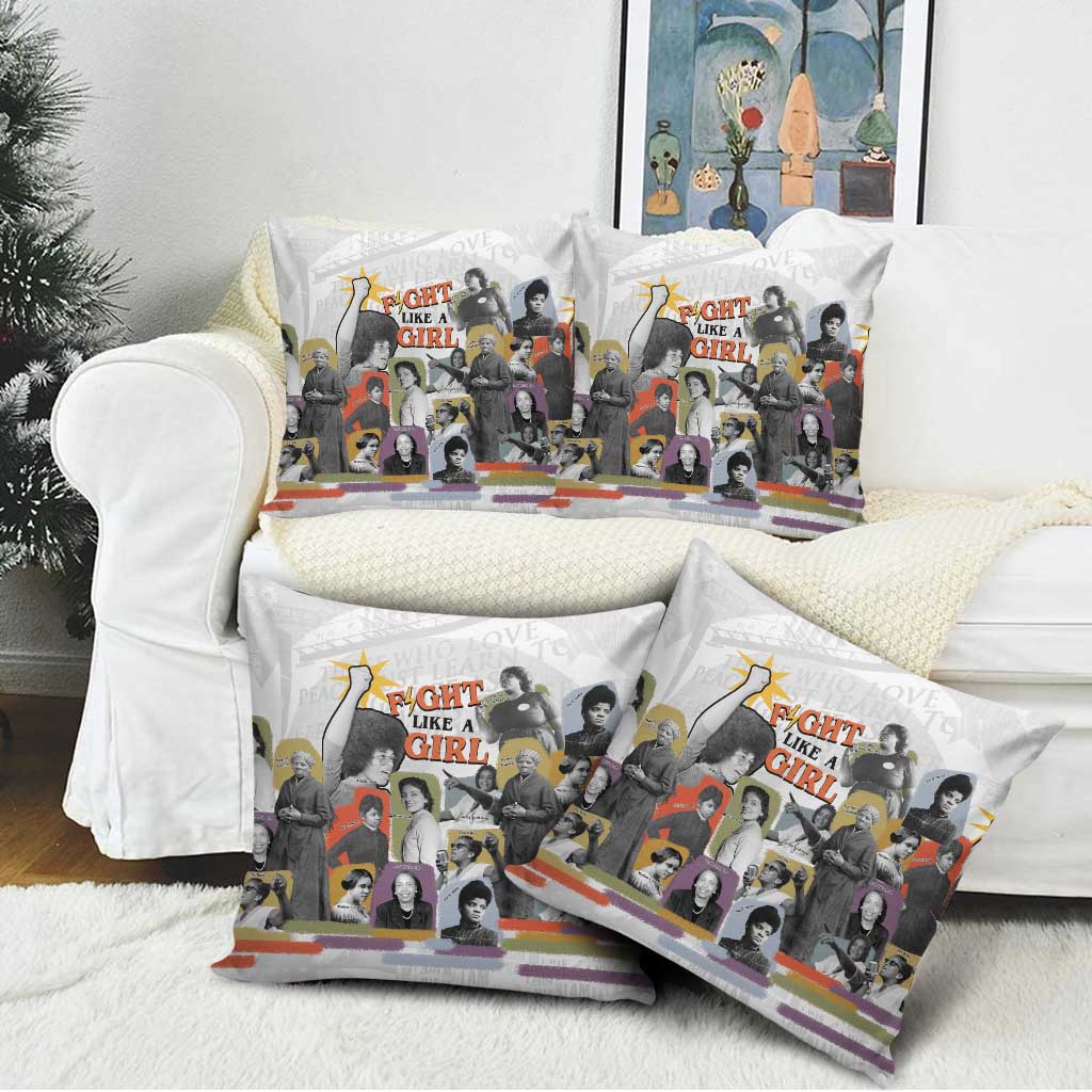Black History Fight Like A Girl Pillow Cover African Feminist Icons and Bold Retro Art Style - Wonder Print Shop