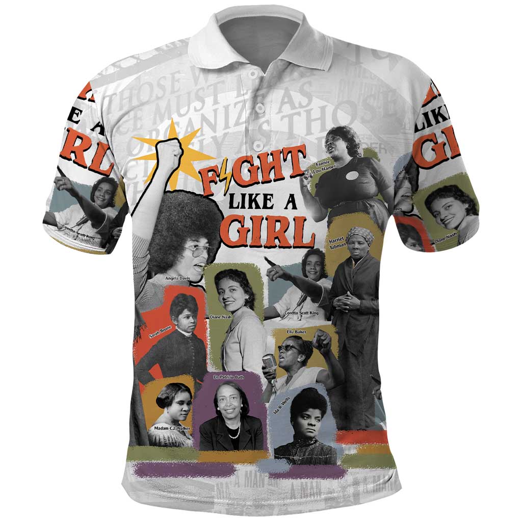 Black History Fight Like A Girl Polo Shirt African Feminist Icons and Bold Retro Art Style - Wonder Print Shop
