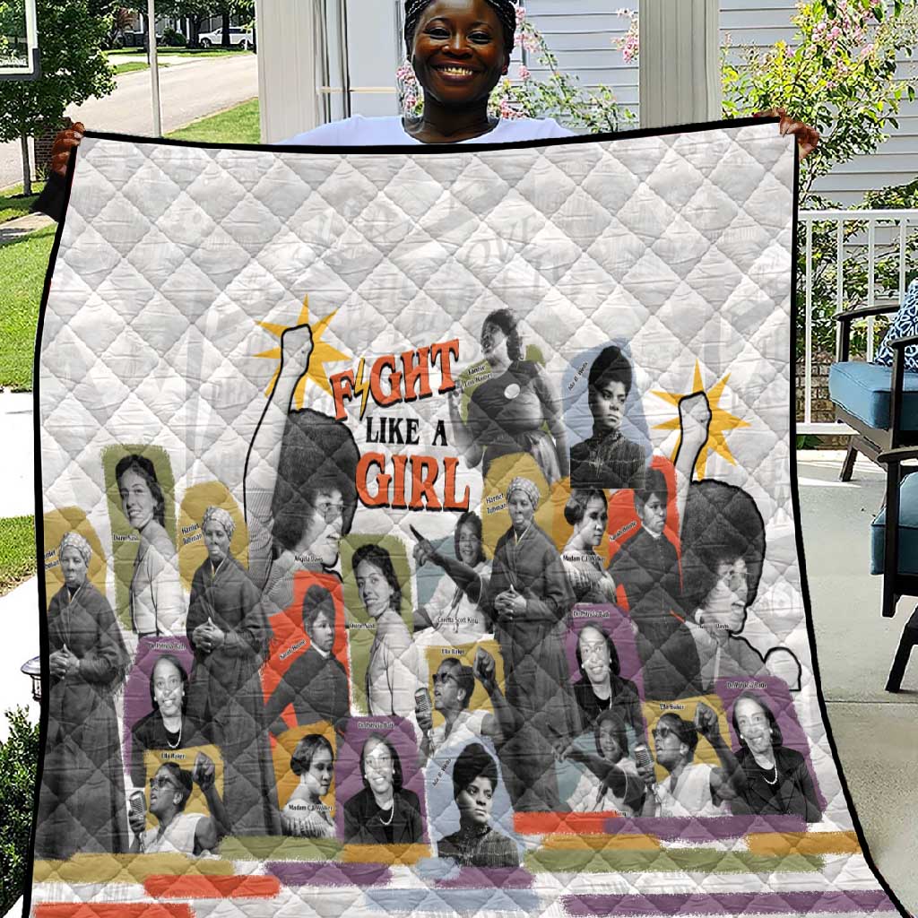 Black History Fight Like A Girl Quilt African Feminist Icons and Bold Retro Art Style - Wonder Print Shop