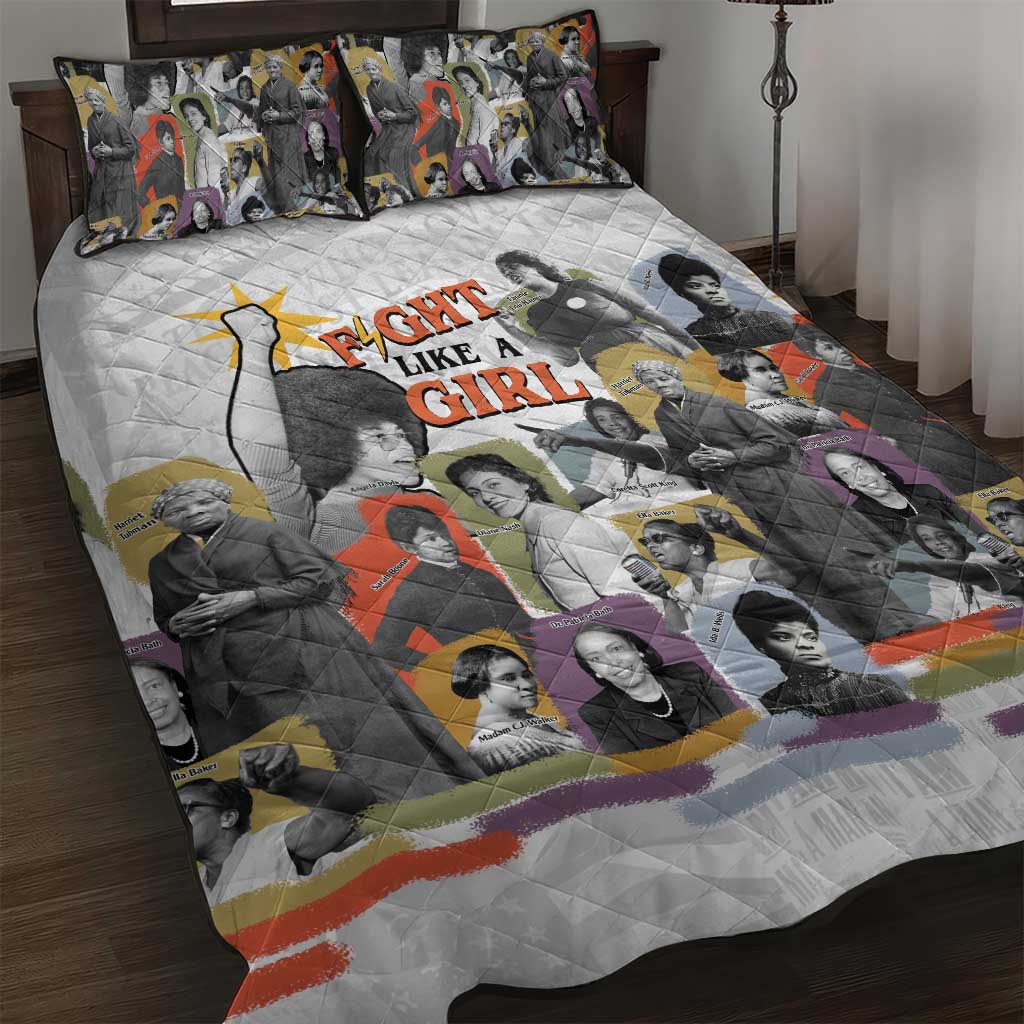 Black History Fight Like A Girl Quilt Bed Set African Feminist Icons and Bold Retro Art Style - Wonder Print Shop