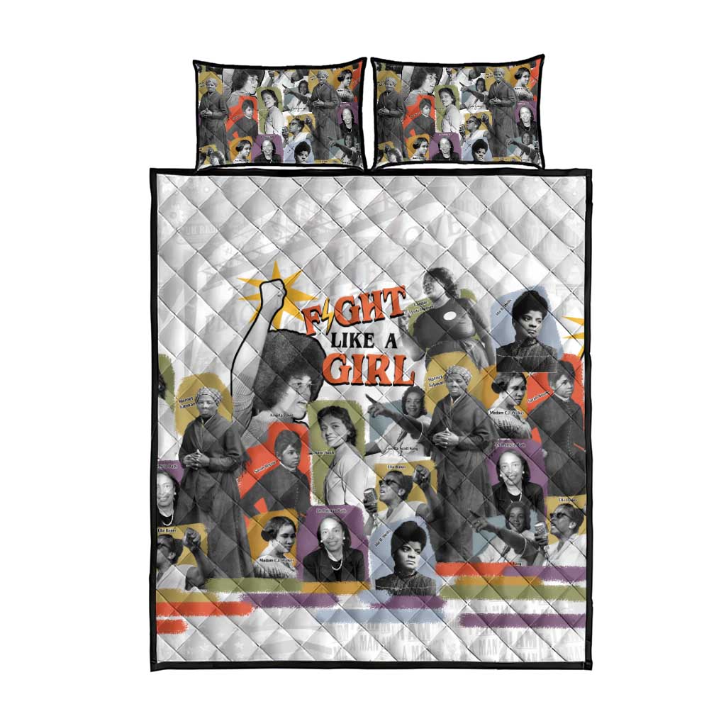 Black History Fight Like A Girl Quilt Bed Set African Feminist Icons and Bold Retro Art Style - Wonder Print Shop