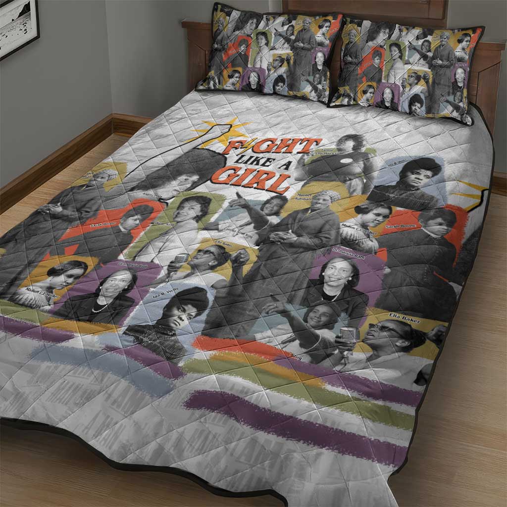Black History Fight Like A Girl Quilt Bed Set African Feminist Icons and Bold Retro Art Style - Wonder Print Shop