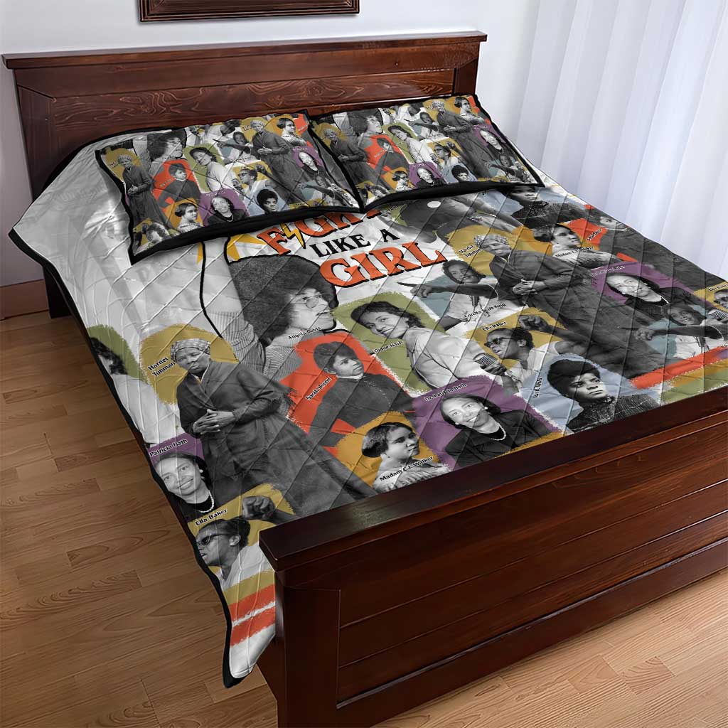 Black History Fight Like A Girl Quilt Bed Set African Feminist Icons and Bold Retro Art Style - Wonder Print Shop