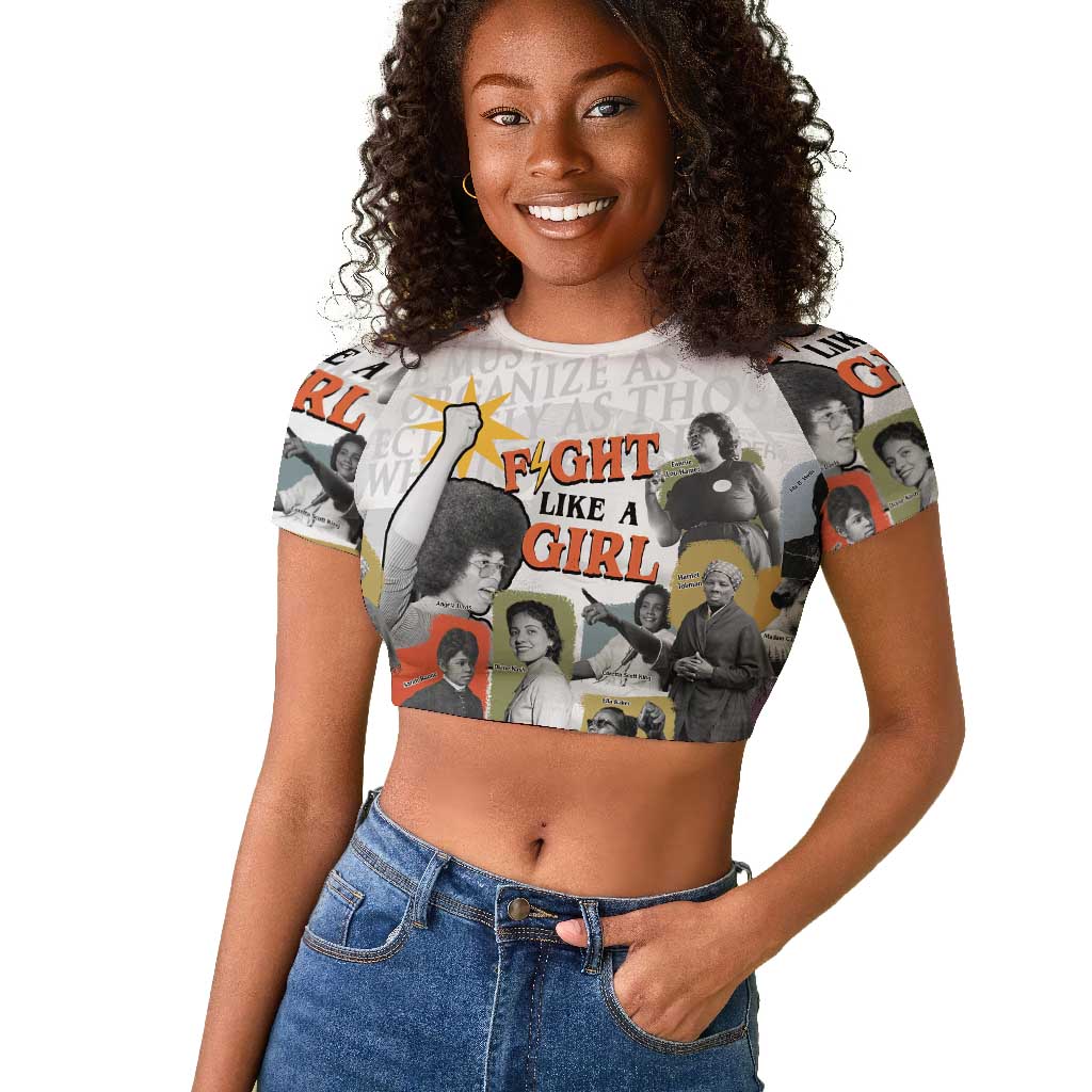 Black History Fight Like A Girl Raglan Cropped T shirt African Feminist Icons and Bold Retro Art Style - Wonder Print Shop