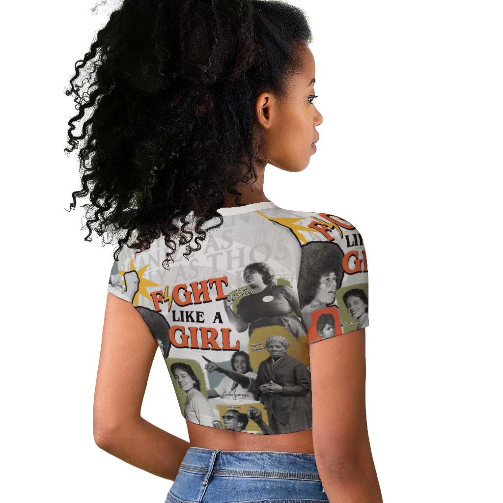 Black History Fight Like A Girl Raglan Cropped T shirt African Feminist Icons and Bold Retro Art Style - Wonder Print Shop