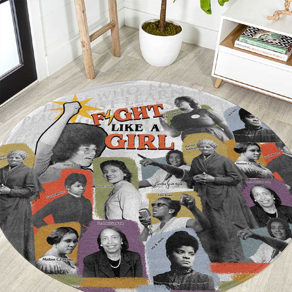 Black History Fight Like A Girl Round Carpet African Feminist Icons and Bold Retro Art Style - Wonder Print Shop