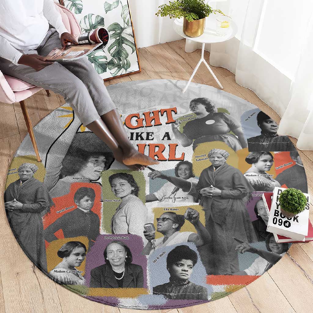 Black History Fight Like A Girl Round Carpet African Feminist Icons and Bold Retro Art Style - Wonder Print Shop