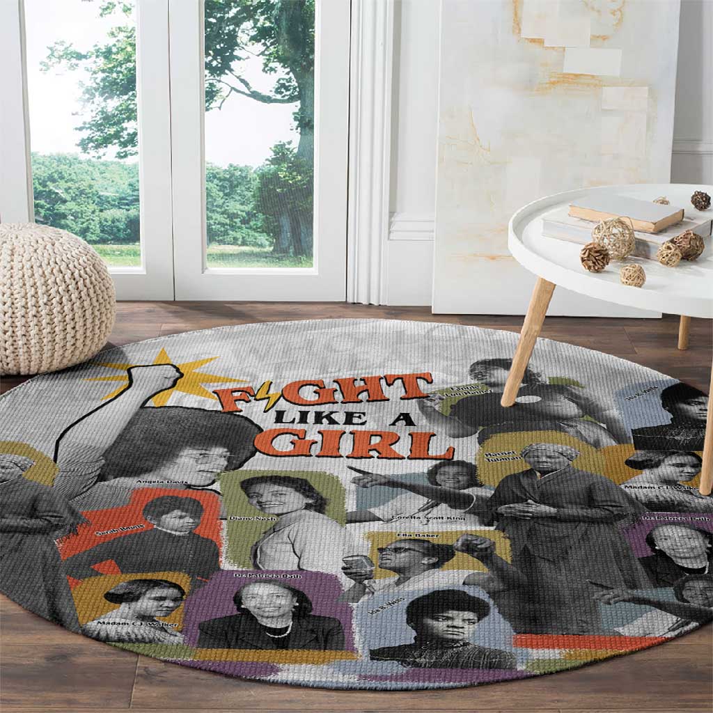 Black History Fight Like A Girl Round Carpet African Feminist Icons and Bold Retro Art Style - Wonder Print Shop